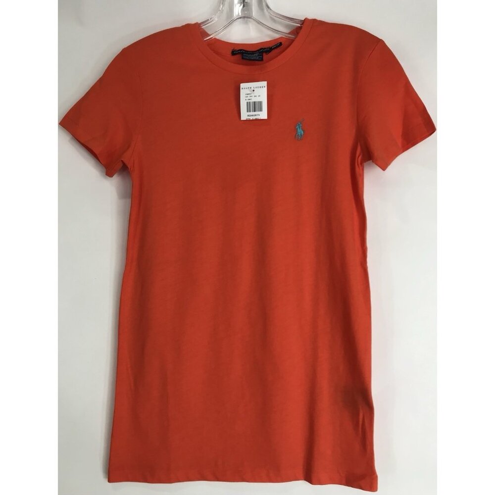 Ralph Lauren Sport Shirt Womens Size XS‎ Orange Blue Pony Short Sleeve